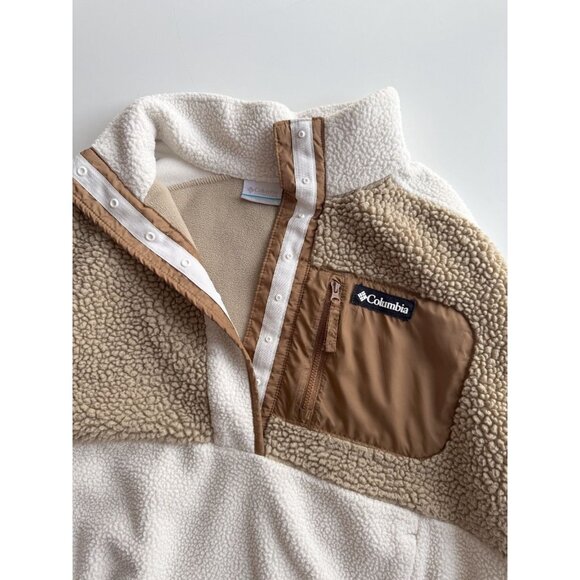 COLUMBIA Lodge Ivory Tan Sherpa Fleece Half Pullover Sweater, Size L - Picture 7 of 15